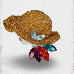 73. Goldtone Bling Ladyface Brooch